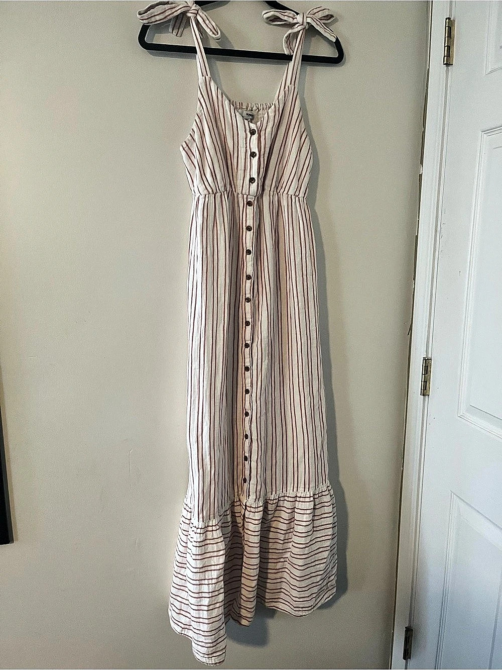 Sonoma Maternity 100% Cotton White Red Striped Maxi Dress XS Coastal Euro Summer